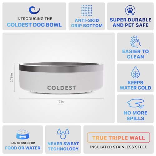 Coldest Dog Bowl - Anti Rust Metal, Non Slip, 3 Layers Insulated Stainless Steel Dog Bowls - Spill Proof & Heavy Duty - Water Bowl for Dogs, Cats & Pets, Dish Washer Safe (42 oz, Epic White) - Image 6