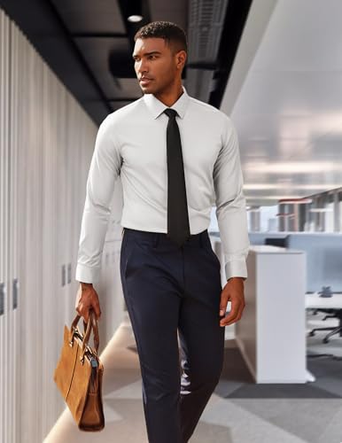 PJ PAUL JONES Men's Dress Shirt Long Sleeve Stretch Casual Business Wrinkle Free Slim Fit Shirt for Wedding Office Travel2