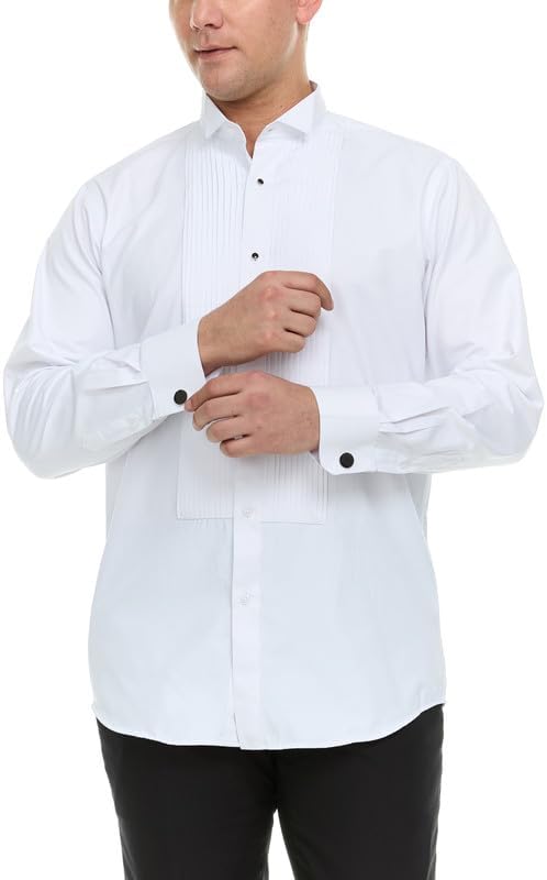 Adam Baker Men's Slim Fit Convertible Cuff Cotton-Blend Laydown & Wingtip Collar Tuxedo Shirt - Cufflinks & Bow Tie Included - Image 5