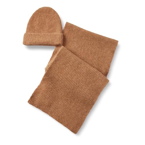 Amazon Essentials Unisex Adults Faux Mohair Scarf & Hat Set for Men & Women Camel Heather One Size