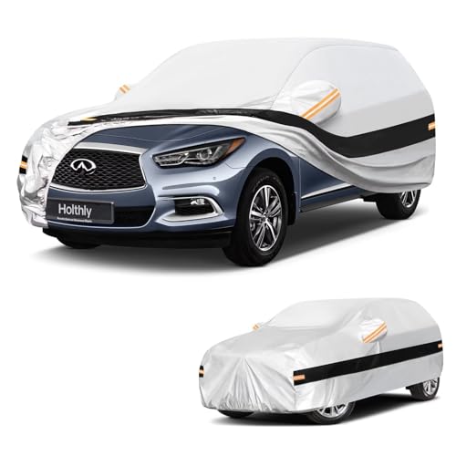 Image of 10 Layers SUV Car Cover Custom Fit for Infiniti QX60 (2013-2026), Waterproof All Weather for Automobiles, Outdoor Full Cover Sun Dust Rain Protection with Cotton. Silver