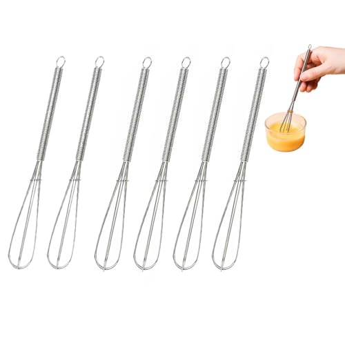 Whisks Stainless Steel Mini Wire Whisks Set of 2 Portable Stainless Steel Kitchen Tiny Whisk Egg Beater with Thick Wire for Cooking Blending Whiping Beating Stirring (6)