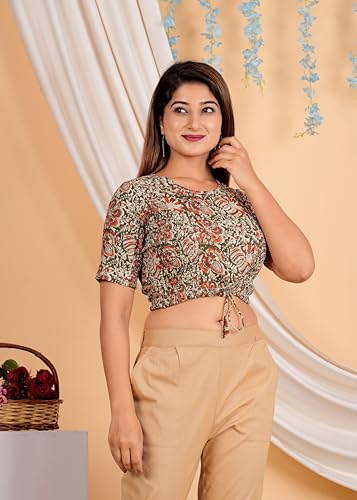 Image of Yash Gallery Women's Cotton Zig-Zag Printed Regular Regular Fit Short Sleeve Blouse