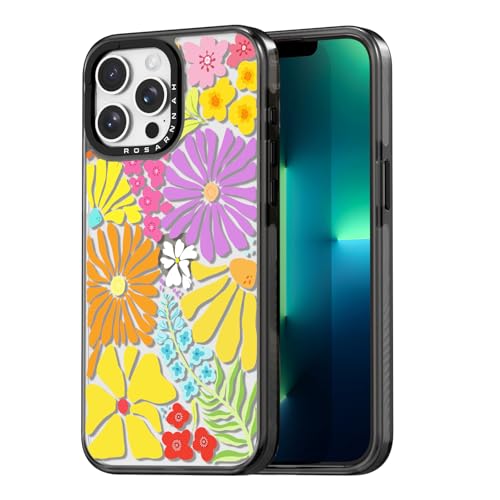 Coque iPhone 13 mignonne durable avec motif floral passion noir résistant