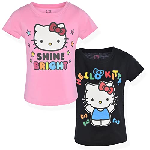 Image of Hello Kitty Girls Tee Shirts - 2 Pack Short Sleeve T-Shirts for Girls with Adorable Artworks and Slogans for Girl's Style