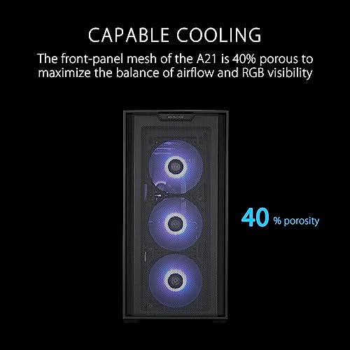 Image of ASUS A21 Black Micro ATX PC Case Supports BTF Hidden Connector Technology, Graphics Cards up to 380mm, 360mm Coolers, & ATX PSUs, Includes Porous Front-Panel mesh, 2 Year Warranty