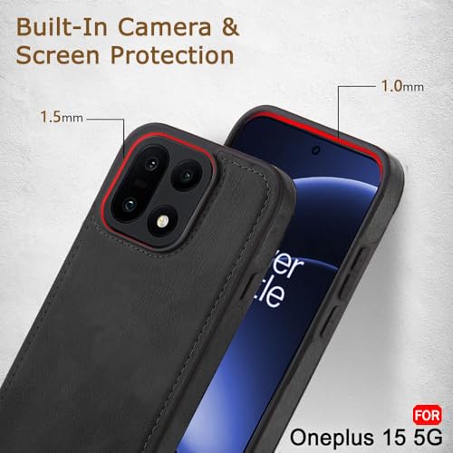 Image of TheGiftKart Genuine Leather Finish Back Cover Case for OnePlus 15 5G | ShockProof Design | Raised Edges for Camera & Screen Protection | Stunning Minimalist Design Back Cover for OnePlus 15 5G (Black)