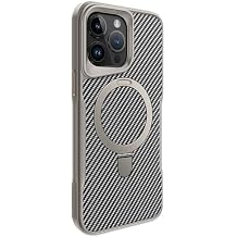 Magnetic Case for iPhone 16 Pro Max/16 Pro/16 Plus/16, Slim Carbon Fiber Pattern Phone Case with Ring Holder Anti-Slip Protective Cover,Grey,16 ProMax