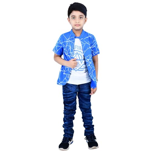 Image of Jam & Sugar Boys Cotton Printed T-Shirt with Attached Shrug Jacket - Half Sleeves