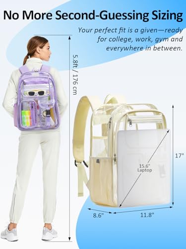 Image of Double-Layer Clear Backpack Heavy Duty, 17 Inch Large Clear Bookbag, Transparent See Through Backpack For School, Work, College, Travel, Sport- Beige
