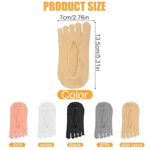 Image of 5 Pairs Toe Separator Socks, Orthopedic Split Toe Socks in 5 Colors Nylon Bunion Foot Alignment Socks with Invisible Design Compression Toe Five Finger Socks for Women