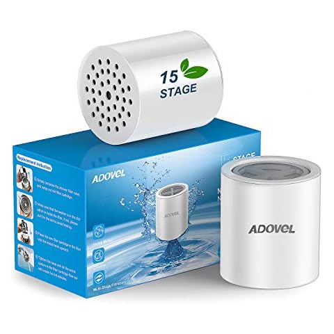 ADOVEL Universal Shower Filter Replacement Cartridge, 15 stage, High Output, With Effective KDF, Vitamin C, Removing Chlorine, Heavy Metals, Sulfur Odor, Pack of 2 Cover