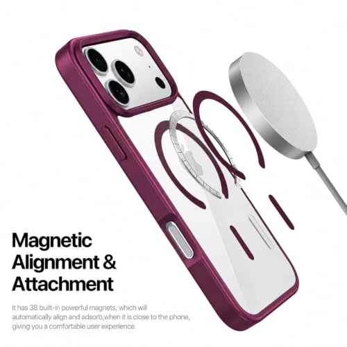 Image of DIZORO Compatible iPhone 17 Pro Case,(Compatible with MagSafe) Non Yellow Military-Grade Drop Protection & Hard PC Back Cover Slim Transparent Anti-Scratch Shockproof Phone Case - Wine