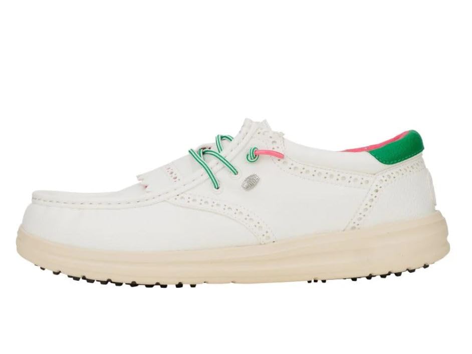 Heydude Men'S Wally Golf Classic Slip On Shoe, White/Green Tambourine Size 7 | Faux Leather | Spikeless Traction | Lightweight Travel Ready