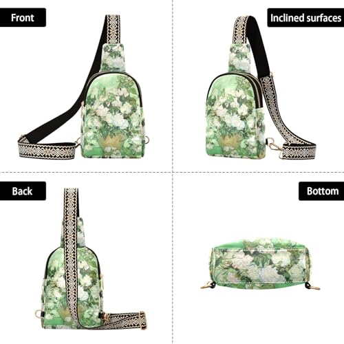 Sling Bag For Women-Van Gogh Masterpiece White Rose Oil Painting,Small Crossbody Backpack，Travel Hiking Chest Bag Daypack3