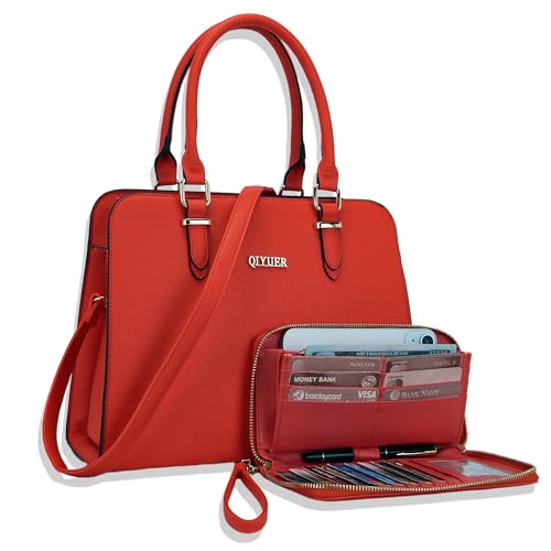 Image of Qiyuer Satchel Purses For Women Handbag And Wallet Set Tote Bag | Premium Vegan Leather,Matching Wallet,RFID Blocking,Work,Casual