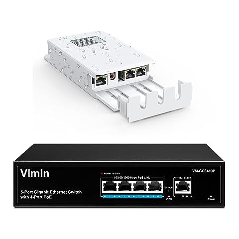 4 Port Gigabit PoE Switch with 2 Port Gigabit Outdoor PoE Extender, IP65 Waterproof. Support IEEE802.3af/at, Extend Additional 100m Transmission, Mini Size, Plug and Play Cover
