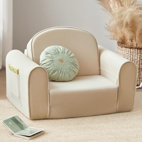 Tiny Land 2-in-1 Foldable Kids Couch with Pocket Soft Thick Toddler Sofa