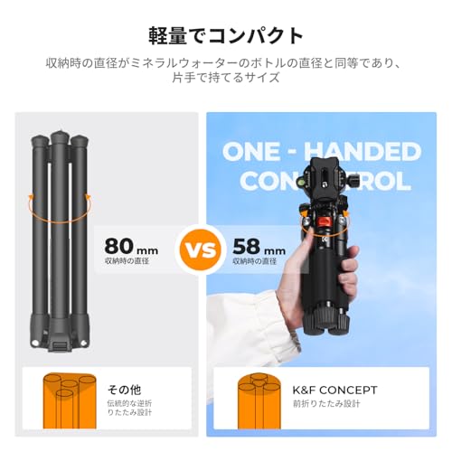 カメラ三脚K&F CONCEPT ミニ三脚 アルミ合金製55cm、正折式デスクトップ三脚、BH-25L低重心ボール雲台付属、1/4インチクイックリリースプレート、一眼レフ/ミラーレス/スマホなど対応、耐荷重6kg、E字型スマホホルダー付属