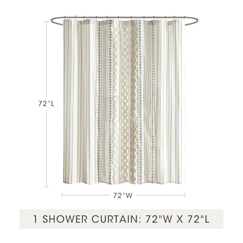 Image of INK+IVY Imani Tufted Chenille 100% Cotton Shower Curtains Machine Washable, Modern Home Bathroom Decor Bathtub Privacy Screen, 72 inch x 72 inch, Ivory