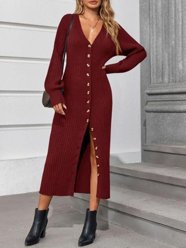 Image of Saodimallsu Womens Long Duster Cardigans Button Down Maxi Sweater Dress