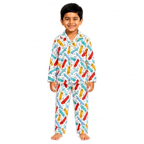Image of The Mom Store Kids Cotton Night Suit for Boys and Girls | Soft Breathable Night Dress for Kids Boys and Girls | Printed Nightsuit Pajama Set | Comfortable All-Season Sleepwear for Daily Use