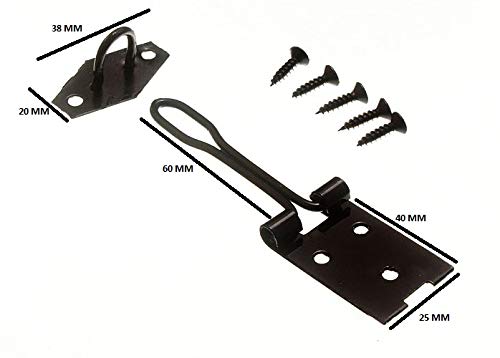 HASP & Staple Set - Wire Type Black Steel 75MM 3 INCH + Screws