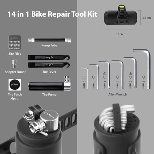 BONE Portable Bike Repair Tool Capsule, 14-in-1 Bicycle Repair Tool Kit, Mountain, Road Bike Maintenance with Tire Pump and Wrench Tool Kit, Bike Accessories for Cycling, Emergency Bike Repair Bag - Image 3
