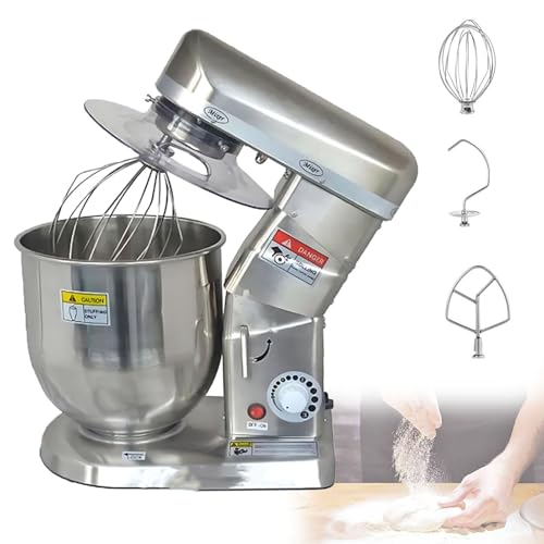 Batidora Comercial, Batidora Comercial Para Alimentos De 5L/7L/10L, Amasadora Con Bol De Acero Inoxidable, Gancho Amasador, Batidor Y Varillas Incluidos, Para PanaderíAs Y PizzeríAs Silver-10L
