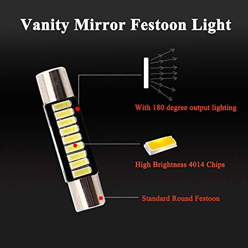 EverBright 29MM 1.14" Super White LED Mirror Fuse Sun Visor 6641 6612F 12V Festoon Dome Light LED Bulbs, 4014-9SMD, Pack of 10 - Thumbnail 4