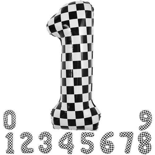 Image of TONIFUL 40 Inch Large Checkered Number 1 Balloon 1st Birthday Decorations