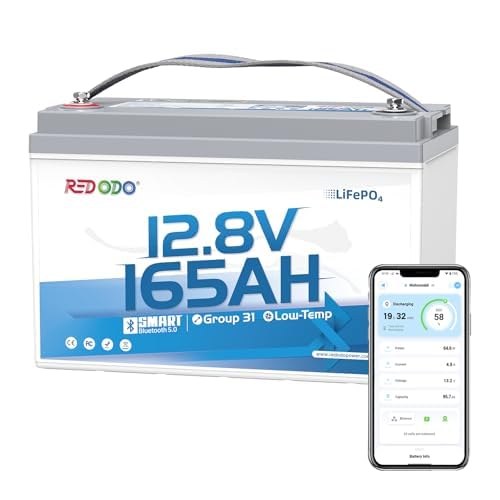 Image of Redodo 12V 165Ah LiFePO4 Battery with Bluetooth, 165A BMS, 2112Wh, Group 31 Lithium Battery with 1.65X Longer Lasting, Perfect for RV, Marine, Solar
