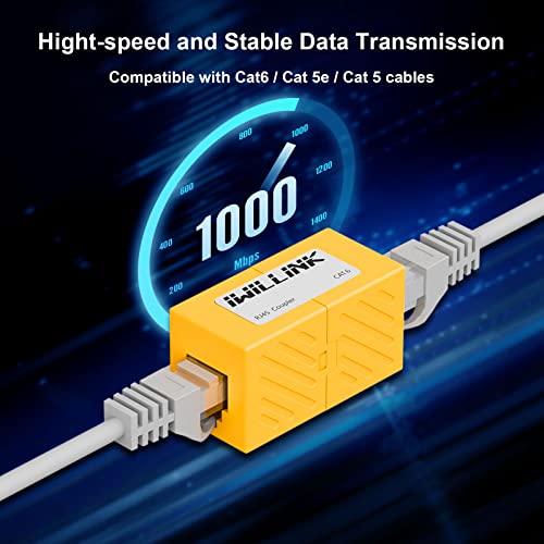 Image of iwillink RJ45 Coupler Ethernet Connector, Female to Female RJ45 Connector for Cat7 Cat6 Cat5e Cat5 Ethernet Cable, Extender Adapter, 20 Pack, Yellow