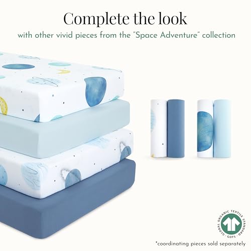 Image of Evolur Space Adventure 3 Piece Crib Bedding Set, Machine Washable, Soft and Breathable Toddler Bedding Set, Includes Fitted Sheet, Wearable Blanket and Crib Skirt