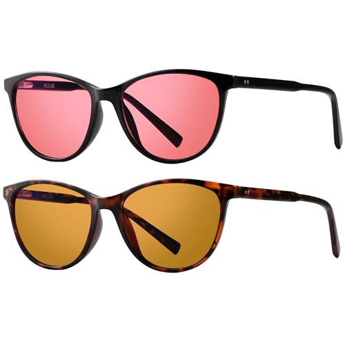 Image of Indoor Fluorescent-41 Pink & Outdoor Fluorescent-60 Brown Tinted Blue Light Blocking Glasses Cat Eye Migraine Light Sensitivity Computer Glasses Photophobia Fluorescent LED Glare Women AB3311