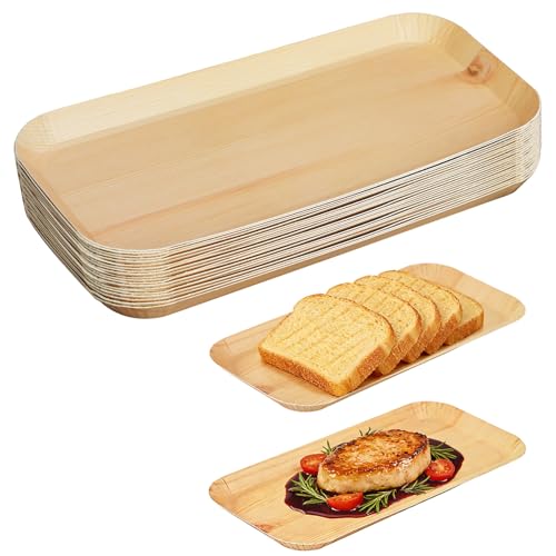 DTFMZOV 50 Pcs Wood Grain Paper Plates 10 x 5 Inch Rectangle Wood Paper Plates Rustic Disposable Plates for Woodland Baby Shower Camp Fire Camping Lumberjack Birthday Party Supplies (L)