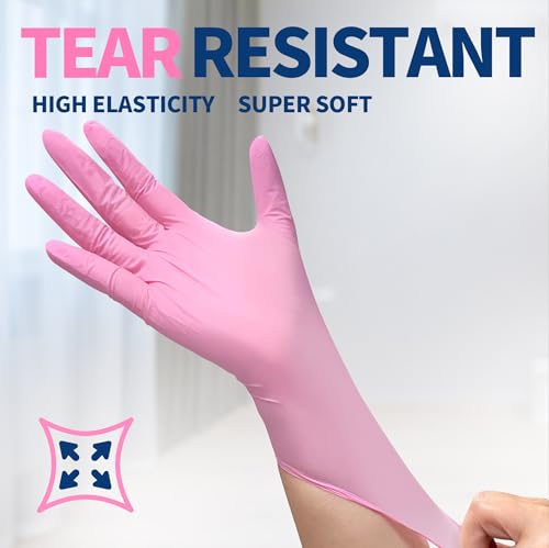 Supmedic Disposable Nitrile Exam Gloves, 3.5 mil Pink Powder-Free Food-Safe Glove for Medical Cleaning & Esthetician, 100 Pcs (Small)