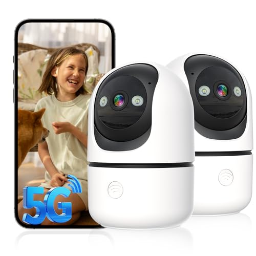 Security Cameras Indoor, 2K 5G&2.4Ghz WiFi Camera for Security Home with 911 Monitor Alert, 360 PTZ Baby/Pet/Dog Camera AI Search Motion Detection, Color Night Vision, Speaker, US Cloud Storage, 2Pack