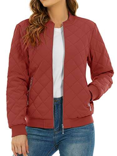 TACVASEN Ladies Quilted Bomber Jacket, Orange Red, M