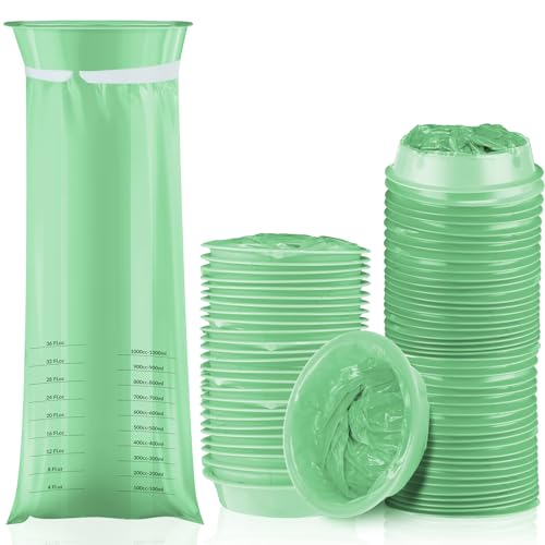 TaoBary 50 Pcs Vomit Bags 1000ml Leak Resistant Emesis Bags Disposable Barf Aircraft Car Sickness Pocket for Travel Motion Sickness Pregnancy Patients(Green)