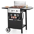 Sophia & William 2-Burner Gas BBQ Grill With Flat Top, Small Outdoor Propane Barbecue Grill with Side Shelves,Lid and Hose & Regulator for Camping, 20,000 BTU,Black