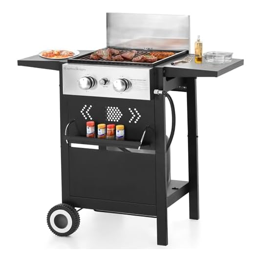 Sophia & William 2-Burner Gas Grill and Griddle Combo Small Flat Top Grill Outdoor Propane BBQ Grill Cooking Station with Side Shelves,Lid and Hose & Regulator for Camping BBQ, Black