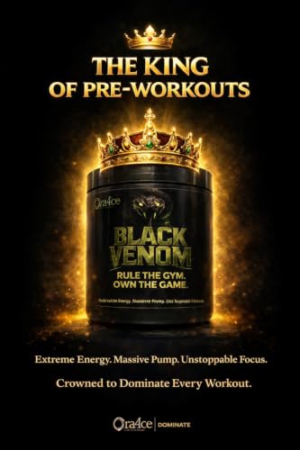 Image of Black Venom Pre-Workout Powder |Tangy Orange Flavour| Caffeine 280mg |25 Servings | 250 gm Pack of 5
