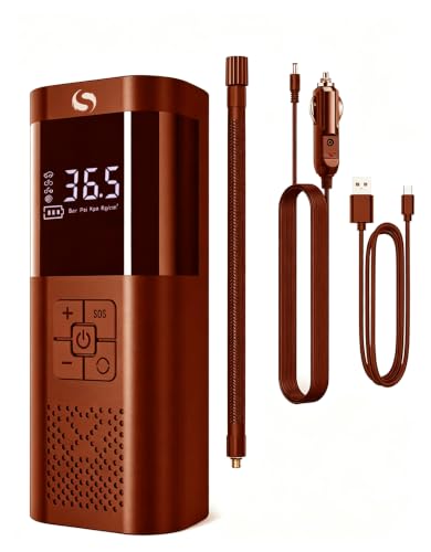 SERVOMASTER Compresor Aire Portatil, Inflador Ruedas Coche 150PSI, Inflador Electrico con Función de Parada Automática, Compresor Aire Coche, Pantalla Digital y Luz LED, para Coche Moto Bicicleta Bola