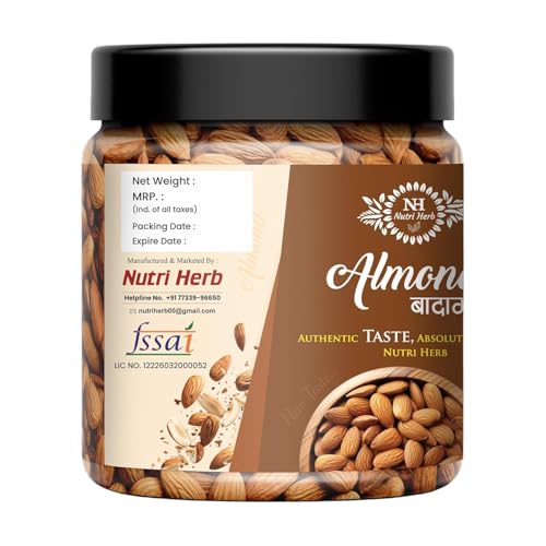 Image of Nutri Herb Premium California Almonds (Badam) (500gram)| Crunchy, Fresh & High in Protein | Nutrient-Rich Healthy Dry Fruit Snack