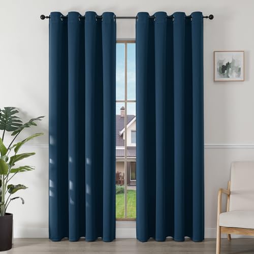 Rideau occultant bleu marine 140x200 cm isolant thermique à oeillets