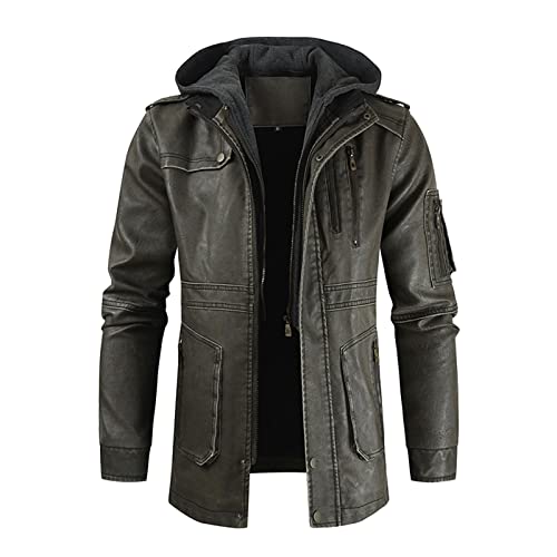 Manteau en cuir PU pour homme avec capuche amovible taille M