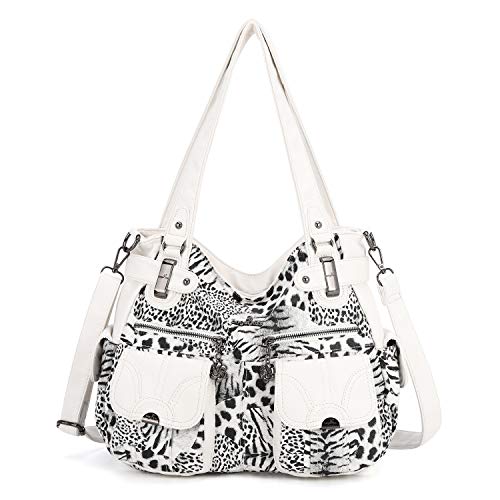 Image of Angel Kiss Women's Designer Handbag Large Double Zipper Multi Pocket Washed Leather Purse