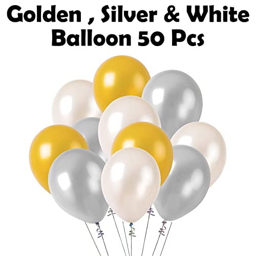Image of Party Propz 50 Pcs Metallic Balloons for decoration | Silver Balloons for decoration | Gold and Silver balloons for Wedding, Birthday, Anniversary