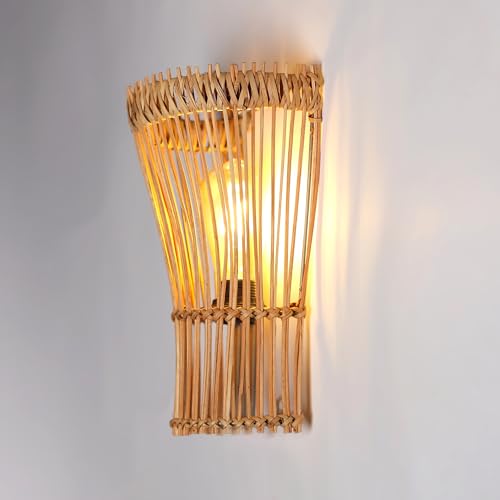 Image of Habere India-All the Cultures Fabricating India Wall Mount Lamp Lights | Bedroom Lights for Walls | Lamps for Living Room Decoration | Rattan Wall Lamp - Semicircular (M: 30 * 21 * 14 cm)